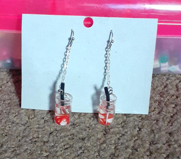 strawberry drink earrings