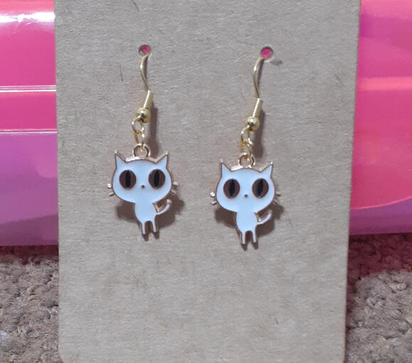 white cat earrings