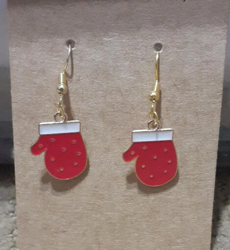 red glove earrings
